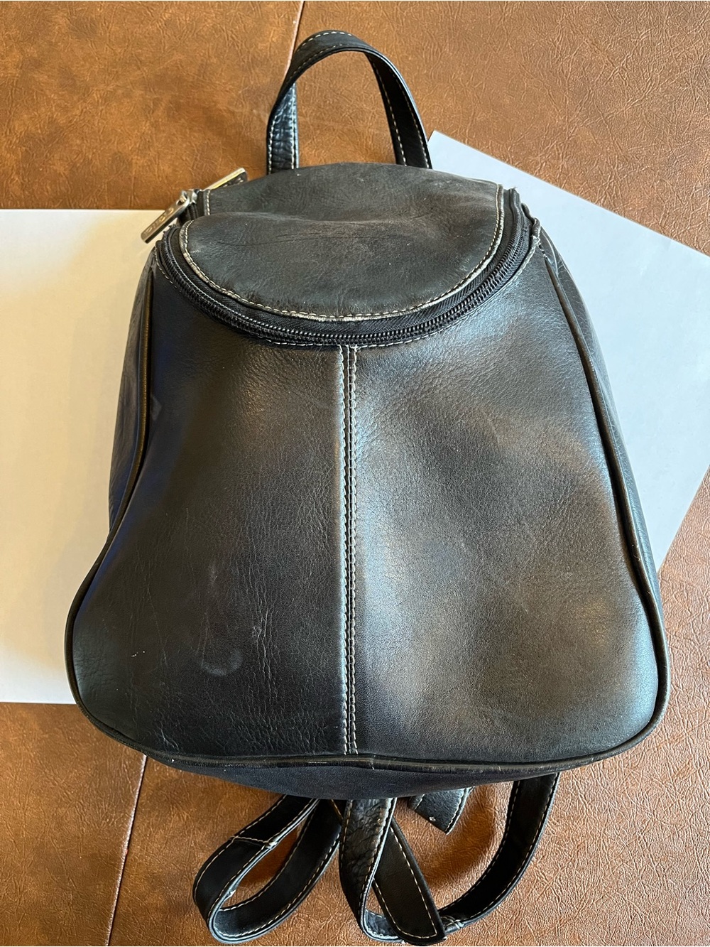 Piel UZip Black Leather Backpack